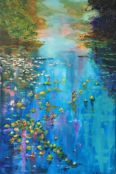 Painting titled "Autumn pond" by Lusie Schellenberg, Original Artwork, Acrylic
