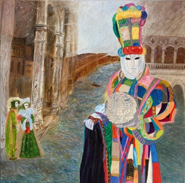 Painting titled "Masks of Venice" by Lusie Schellenberg, Original Artwork, Oil