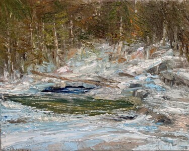Painting titled "Forest Lake" by Lusie Schellenberg, Original Artwork, Oil