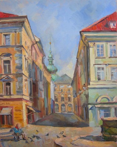 Painting titled "Улица V Kotzich в П…" by Dmitry Veltishchev, Original Artwork, Oil