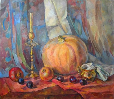 Peinture intitulée "Натюрморт с тыквой…" par Dmitry Veltishchev, Œuvre d'art originale, Huile