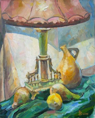 Картина под названием "Натюрморт с лампой." - Dmitry Veltishchev, Подлинное произведение искусства, Масло