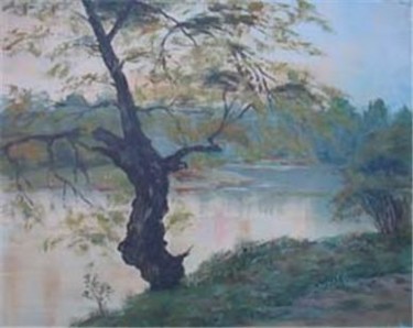 Painting titled "Koros River" by Eva Dvorzsak, Original Artwork, Oil