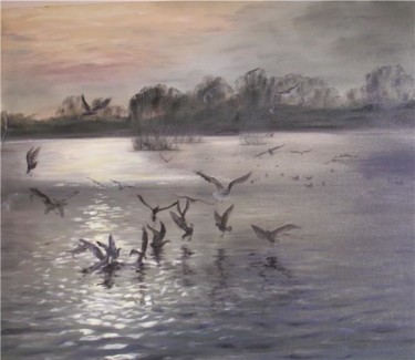 Painting titled "Gulls" by Eva Dvorzsak, Original Artwork, Oil