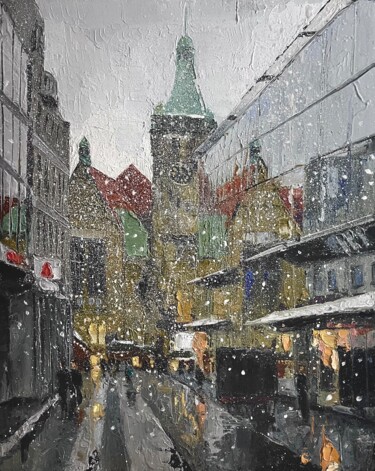 Painting titled "First snow. Chemnitz" by Daniel Gusev (Welz), Original Artwork, Oil