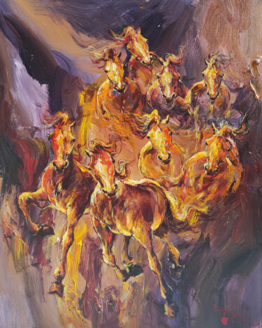 Malerei mit dem Titel "Equestrian Symphony" von Dwi S., Original-Kunstwerk, Öl