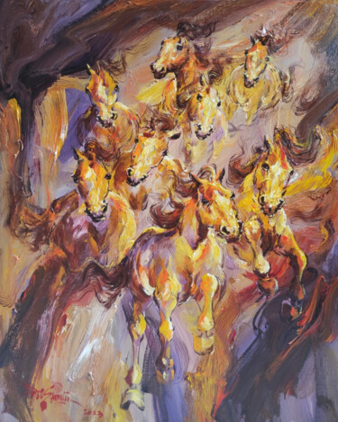 Painting titled "Gilded Gallop" by Dwi S., Original Artwork, Oil