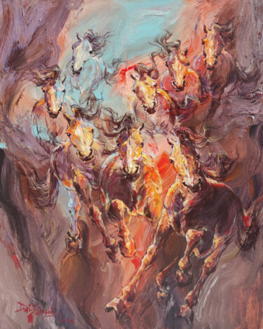 Peinture intitulée "Chromatic Thunder" par Dwi S., Œuvre d'art originale, Huile