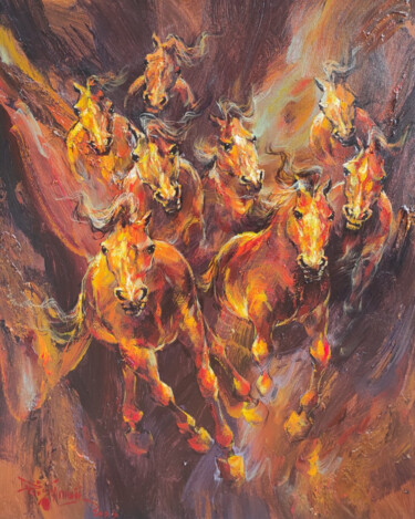 Schilderij getiteld "Celestial Equine En…" door Dwi S., Origineel Kunstwerk, Olie