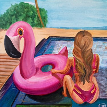 Painting titled "SUMMER VIBES" by Nataliia Diadyk (NAE), Original Artwork, Oil Mounted on Wood Stretcher frame