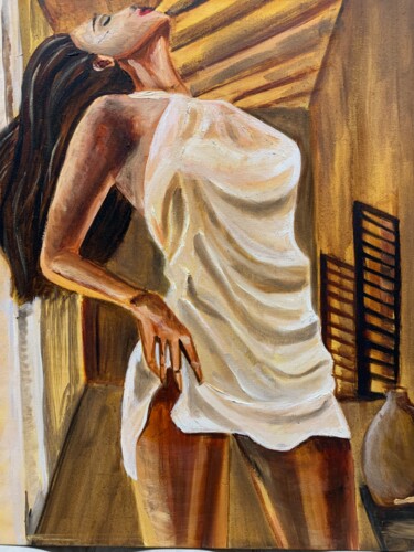Painting titled "She is - original o…" by Nataliia Diadyk (NAE), Original Artwork, Oil Mounted on Wood Stretcher frame