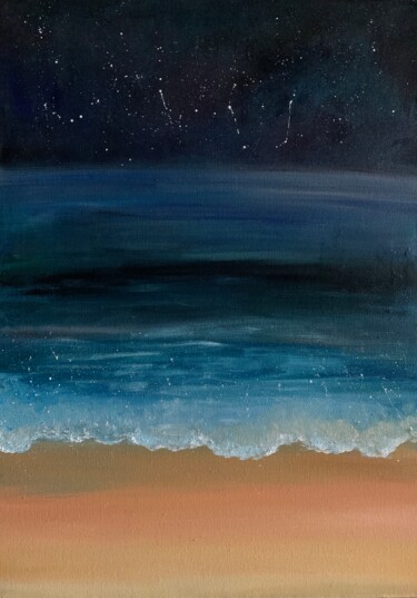 Painting titled "Night" by Nataliia Diadyk (NAE), Original Artwork, Oil Mounted on Wood Stretcher frame