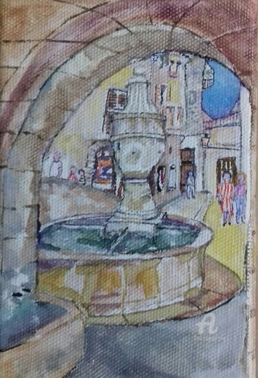 Peinture intitulée "la fontaine" par Dyguiluge, Œuvre d'art originale, Huile