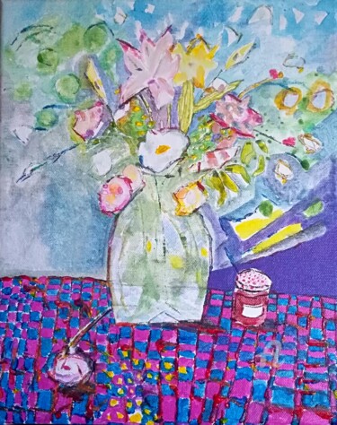 Pittura intitolato "Vase fleurs gm" da Dyguiluge, Opera d'arte originale, Acrilico
