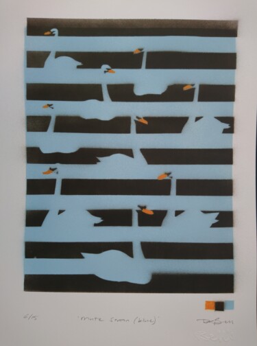 「Mute Swan (Blue) -…」というタイトルの絵画 Dylan Bell (Bells Galleries)によって, オリジナルのアートワーク, スプレー式塗料