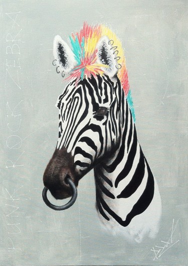 Peinture intitulée "Punk Rock Zebra" par Dzm, Œuvre d'art originale, Acrylique