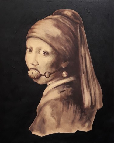 Malerei mit dem Titel "Girl with pearl ear…" von Dzmitry Vasilenka, Original-Kunstwerk, Acryl