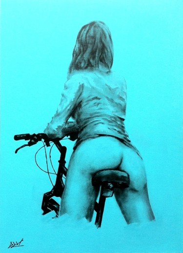 Painting titled "cyclist" by Dzm, Original Artwork, Acrylic