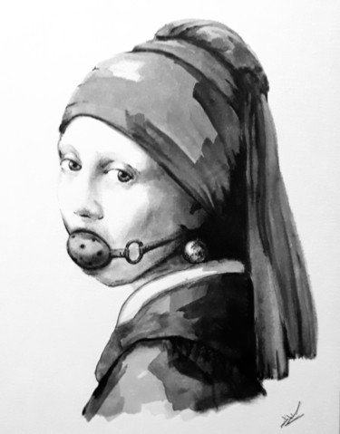 Картина под названием "Girl with pearl ear…" - Dzm, Подлинное произведение искусства, Акрил