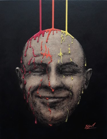 Картина под названием "Series - Faces #6" - Dzm, Подлинное произведение искусства, Акрил Установлен на Деревянная панель
