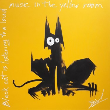 Peinture intitulée "Black cat is listen…" par Dzmitry Vasilenka, Œuvre d'art originale, Acrylique Monté sur Autre panneau ri…