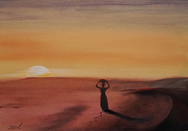 Painting titled "Sunset in Africa" by Dzmitry Vasilenka, Original Artwork, Acrylic Mounted on Wood Panel