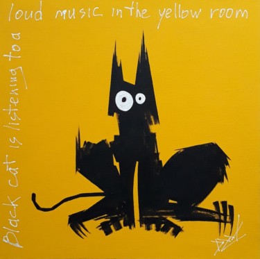 Ζωγραφική με τίτλο "Black cat is listen…" από Dzm, Αυθεντικά έργα τέχνης, Ακρυλικό