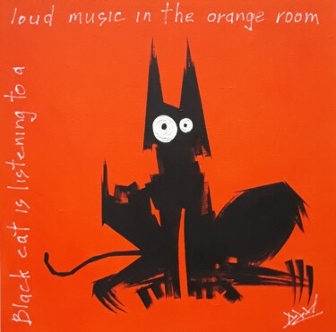 绘画 标题为“Black cat is listen…” 由Dzmitry Vasilenka, 原创艺术品, 丙烯