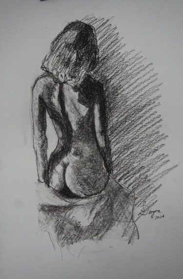 Zeichnungen mit dem Titel "Nude34" von Dzogaz, Original-Kunstwerk, Kohle