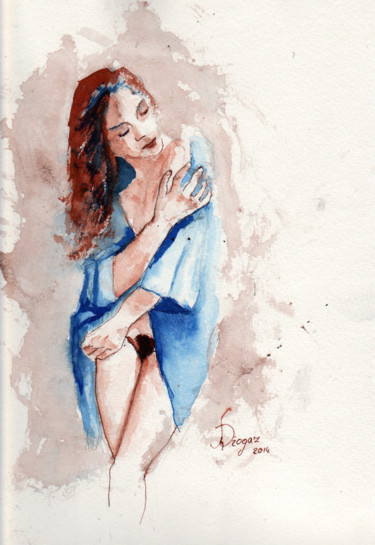 Drawing titled "dame-in-blau.jpg" by Dzogaz, Original Artwork, Ink