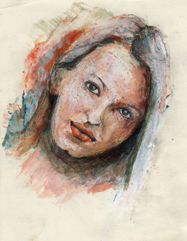 Malerei mit dem Titel "portrait-junge-dame…" von Dzogaz, Original-Kunstwerk, Acryl