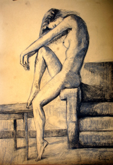 Zeichnungen mit dem Titel "Nude3" von Dzogaz, Original-Kunstwerk, Kohle