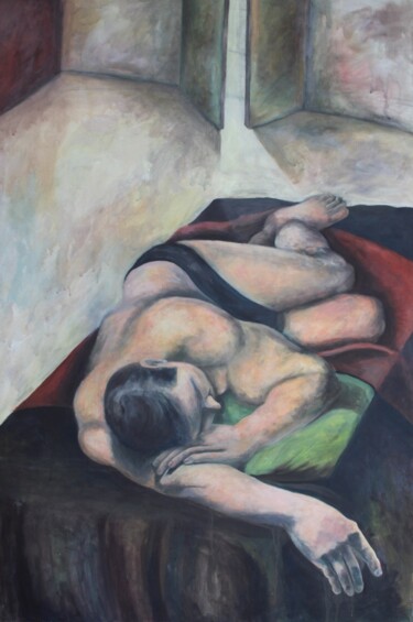 Pittura intitolato "Sleeping man" da Dzovig Arnelian, Opera d'arte originale, Acrilico