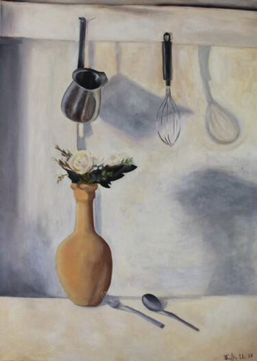 Painting titled "Still Life - Kitchen" by Dzovig Arnelian, Original Artwork, Oil
