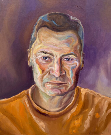 Painting titled "Portrait of my dad" by Anastazja Dżupina, Original Artwork, Oil Mounted on Wood Stretcher frame