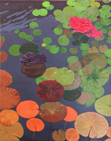 Картина под названием "Water lilies" - Елена Епифанцева, Подлинное произведение искусства, Акрил Установлен на Деревянная ра…