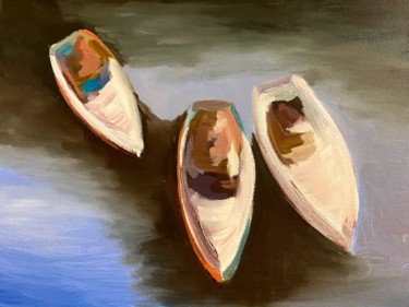 Картина под названием "Oil painting "Boats"" - Елена Епифанцева, Подлинное произведение искусства, Масло Установлен на Дерев…