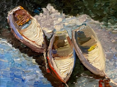 Картина под названием "Oil painting "Boats…" - Елена Епифанцева, Подлинное произведение искусства, Масло Установлен на Дерев…