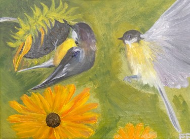 Картина под названием "Oil painting "Birds…" - Елена Епифанцева, Подлинное произведение искусства, Масло Установлен на Дерев…