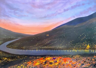 Картина под названием "Bend of the Danube" - Елена Епифанцева, Подлинное произведение искусства, Масло Установлен на Деревян…