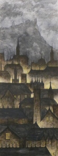 Disegno intitolato "Profilo di Edinburgo" da E I, Opera d'arte originale, Acquarello