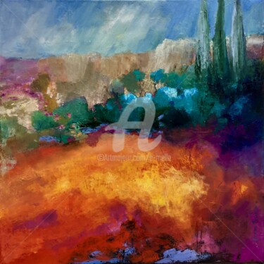 Malerei mit dem Titel ""Roussillon" 80x80" von Eliane Boivin, Original-Kunstwerk, Öl