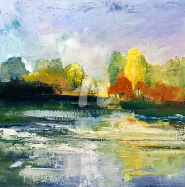 Painting titled "Reflets Garonne 80x…" by Eliane Boivin, Original Artwork, Oil