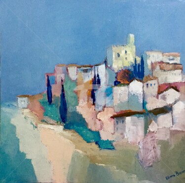 Painting titled "village (1)" by Eliane Boivin, Original Artwork, Oil