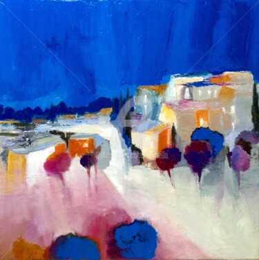 Painting titled "Village 3" by Eliane Boivin, Original Artwork, Oil