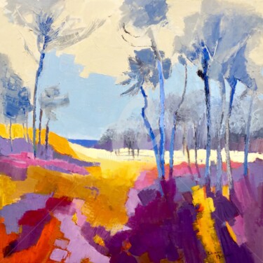 Peinture intitulée "Landes et bruyères" par Eliane Boivin, Œuvre d'art originale, Huile