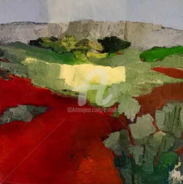Painting titled "Chemins rouges (3)" by Eliane Boivin, Original Artwork, Oil