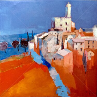 Painting titled "Village 3" by Eliane Boivin, Original Artwork, Oil