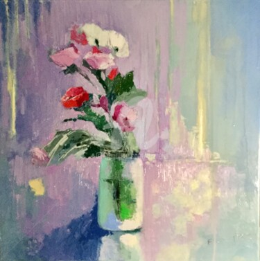Painting titled "Fleurs 10" by Eliane Boivin, Original Artwork, Oil