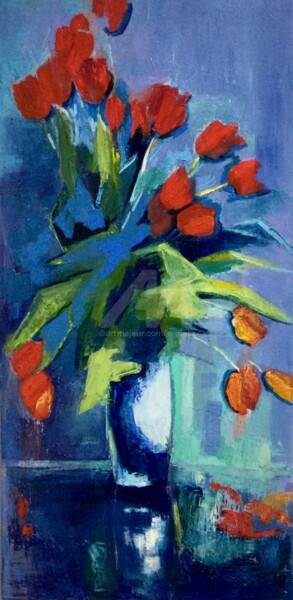 Painting titled "Tulipes rouges" by Eliane Boivin, Original Artwork, Oil